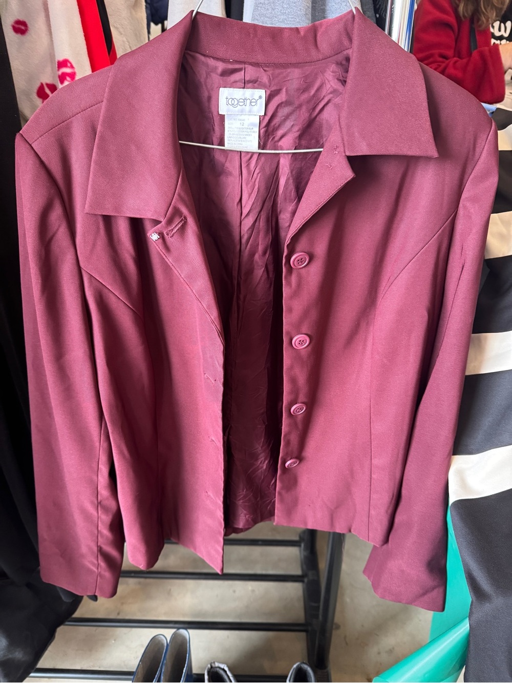 Together Women's Deep Burgundy Button Front Blazer